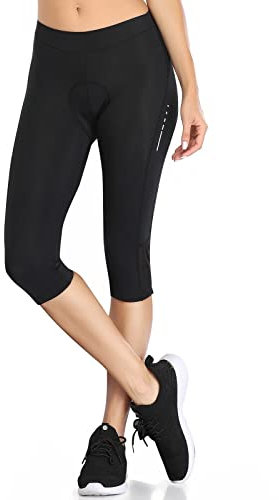 Santic Damen 3/4 Radhose Radsportshorts Gepolstert Fahrradhose Frauen Radsport-Leggings Tights Sitzpolster Elastische Schnell Trocknend Schwarz XXL
