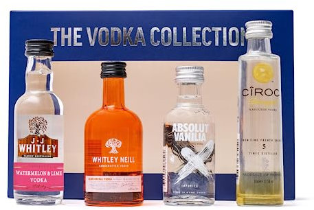 Vodka Gift Set - Flavoured 4x 5cl Ciroc Pineapple, JJ Strawberry Cheesecake, Dockyard Toffee Liqueur, Absolut Vanilla, Alcohol Gift Set - Birthday, Vodka Gifts for Women, Men, Stocking, Christmas