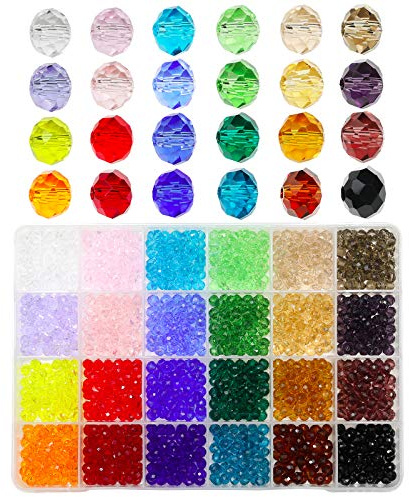 Bala&Fillic 6mm Facettierte Glasperlen Rondelle Kügelchen 24 Farben 1200 Stück Perlen mit Aufbewahrungsbox für DIY Schmuck Armbänder Herstellung Basteln