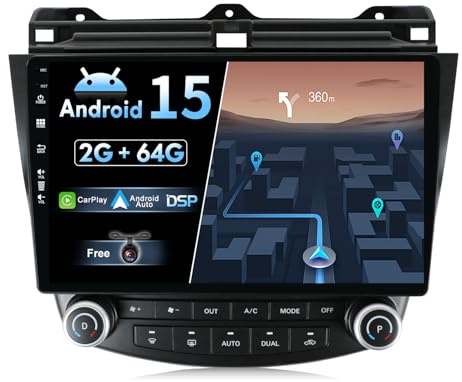 BXLIYER Android 15-10.1 Pouce 2G+64G Autoradio pour Honda Accord 7th (2002-2007) - Caméra arrière Canbus GRATUITES - CarPlay Dab Volant Bluetooth 5.0 WLAN 4G Android Auto DSP - 2.5D Écran 2 Din