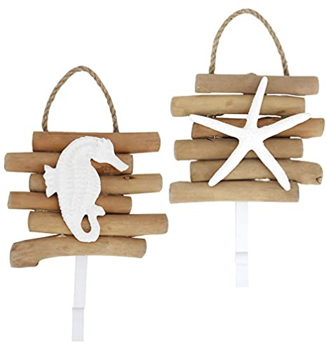 BESPORTBLE 2 Piezas Ganchos de Pared Náuticos de Madera Estilo Mediterráneo Teclas de Mar Abrigo Delantal Colgador de Pared de Playa Vintage Estante de Pared para La Decoración del