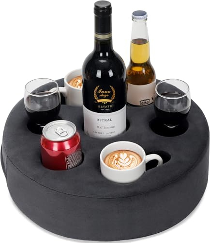 Couch-Getränkehalter, Sofa-Getränkehalter, herausnehmbares und waschbares Samt-Cup-Cosy-Kissen-Kissen-Schoßtablett mit Kaffeetassenhalter für Zuhause, Auto, Bad, Park, Reisen, drinnen, draußen – Grau