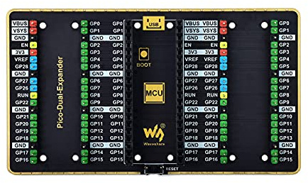 Waveshare Dual GPIO Expander Compatible with Raspberry Pi Pico, Two Sets of Male Headers for Connecting More Expansion Modules