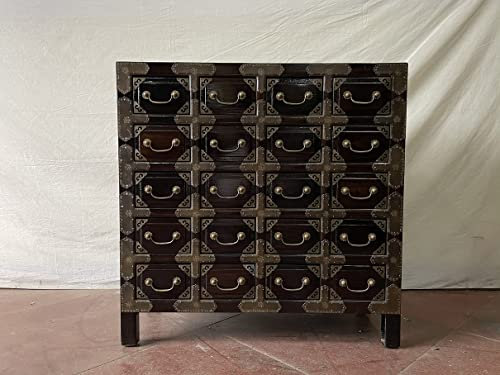 Antiker Apothekerschrank Apothekerkommode Büroschrank Aktenschrank Sideboard Kommode Anrichte mit 25 Schubladen Breite85xHöhe85cm Farbe: Dunkelbraun