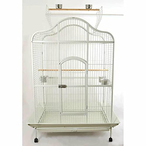 Pet's Solution - Gabbia per Pappagalli e Grandi Uccelli con Posatoi, Ciotole, Ruote, Griglia e Vassoio Estraibile, Bianca - Dimensioni Esterne 124x90x185h cm