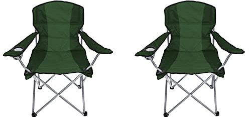 2 Stück Comfort Anglersessel Campingstuhl Faltstuhl Anglerstuhl Regiestuhl mit Getränkehalter und Tasche in Grün gepolstert