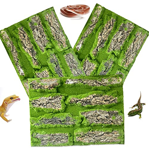 kathson Reptile Cork Terrarium Background Decor Climbing Mat Habitat Fitting Bark Backdrop Wall Artificial Moss for Lizard Gecko Bearded Dragon Chameleon(3 Pcs)