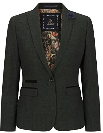TruClothing.com Giacca da Donna Tweed a Scacchi Stile Classici di Caccia Retro Vintage 1920s - Verde Oliva 48
