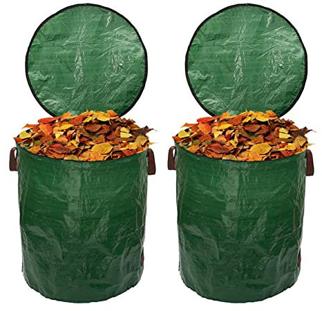 2-Pack 272 L Gallonen Wiederverwendbare GartenabfallsäCke(67x76cm), Heavy Duty Gartenarbeit SäCke mit ReißVerschluss Deckel und Griffen, Stabil, Faltbar und Wasserdicht