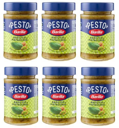 Barilla Pesto Basilico e Pistacchio Pesto con albahaca y pistachos de agricultura sostenible, 190 g, salsa italiana sin gluten