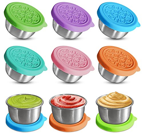 Set di 6 contenitori per alimenti, piccoli contenitori per spezie in acciaio inox, a prova di perdite, con coperchio, riutilizzabili, per snack e spezie, insalata