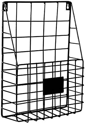 ZYFAB Metall Draht Wandmontage Zeitschriftenhalter, Wand Hängen Zeitschriftenständer mit Tag Slot Hängekorb für Dateien Zeitungen,Schwarz