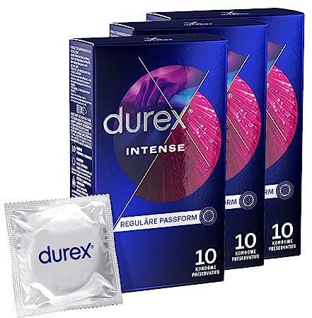 Durex Kondome genoppt und gerippt mit Stimulationsgel für eine intensive Befriedigung der Frau Durex Intense Orgasmic 30 Stück