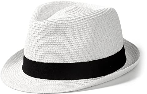Hcimooy Damen Strohhut mit kurzer Krempe Panama Fedora Beach Sun Trilby Hut für den Urlaub Gentlemen Roll Up Sommerhut