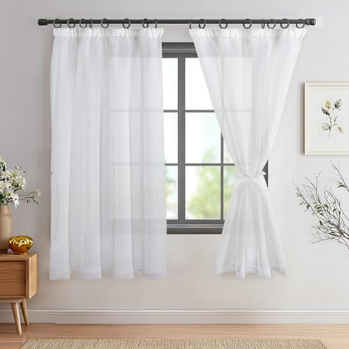 DWCN Voile Vorhänge mit Kräuselband Transparent Gardinen Weiß H175 x B140cm | 2er Set, Durchsichtig，Leinenoptik，Gardine mit Raffhalter, für Schienensystem, für Wohnzimmer Schlafzimmer Kinderzimmer