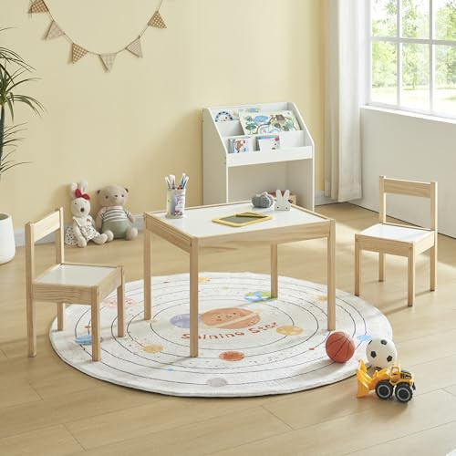 Panana Kids Dinner and Learning Table Chairs Set,Wooden Children's Table and 2 Chairs Set for Preschoolers Boys and Girls Activity Build & Play, FRCFT4
