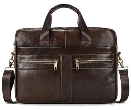 LUUFAN Herren 15,6 Zoll Messenger Aktentasche Große Kapazität Vollnarbenleder Laptoptasche Business Büro Schulterhandtasche