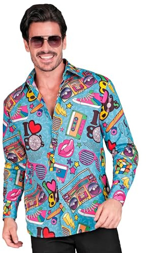 W WIDMANN MILANO Party Fashion - Party Hemd mit auffälligem Allover Print, langarm, Herrenkostüm für Karneval
