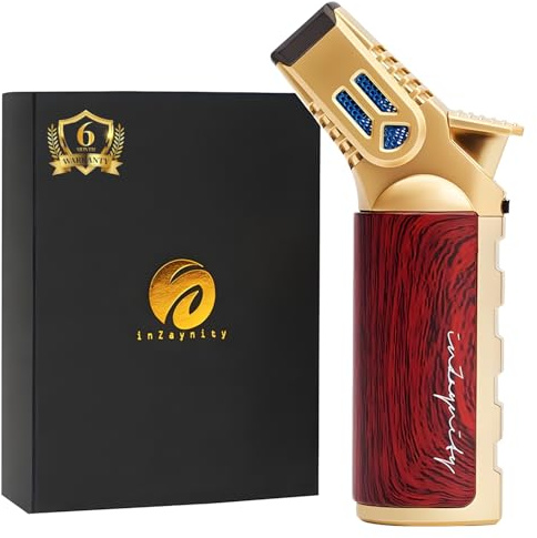 inZaynity Quad Torch Lighter - Kitchen Butane Torch & Butane Lighter for Cooking, Baking, and Soldering - Adjustable Flame Control & Safety Lock Kitchen Torch (Gold Brown) - Butane NOT Included