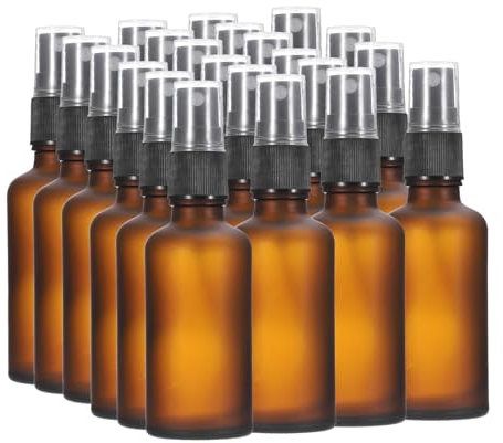 PATIKIL 2oz Glass Spray Bottles, 24pcs Leak Proof Empty Water Fine Mist Sprayer Refillable Containers for Cleaning Solutions Plants Hair, Brown Black