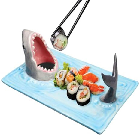 Shark Sushi Plate, Ceramic Hot Plate with Hungry Shark Design - Unique Cheese Board for Shark Cake Japanese Plate Kitchen Decoration - Ceramic Plate