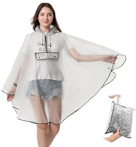 Rain Poncho Waterproof Adult with Handbag, Reusable Raincoat with Hood, Rain Coats for Women, Waterproof Ponchos Adults, Rain Coat Rain Jacket for Festival Rain Cover for Camping, Hiking and Cycling