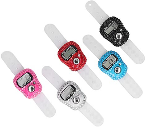 Digitaler Fingerzähler, 5er-Set Clicker mit Schönen Strasssteinen, Zum Golfen, Laufen und Mehr, Sehr Einfach zu Bedienen, für Verschiedene Aktivitäten Geeignet, Automatischer