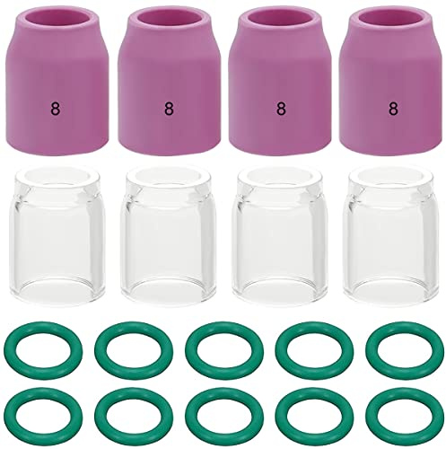 EATBALE Wig Gaslinsen Zubehör für SR WP 17 18 26 9 20 25 Nr. 8 Wig-Schweißbrenner Aluminiumoxid-Düse Keramikbecher Isolierter Klasse-Cup-O-Ring