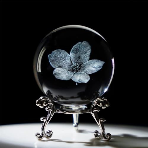 vskikris 60 mm Crystal Ball 3D Laser Cherry Blossoms Figurine - Glass Paperweight & Decorative Ball with Stand – Glass Ball Ornaments for Home & Office Decor, Gifts for Women Girls Wife Daughter