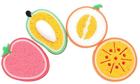 Healeved 4pcs Fruit Shape Kitchen Cleaning Sponges Dish Sponge for Dishes Kitchen Scrubber Powerful Cleaning Function