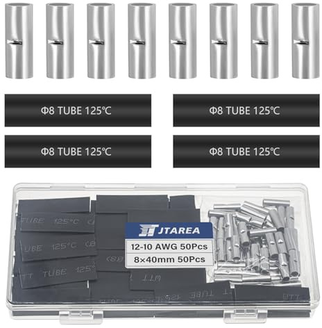 JTAREA 100 Pezzi 12-10 AWG Connettori di Testa Non Isolati Connettori Elettrici Kit con Tubo Termorestringente Cavo Elettrico Crimpare Terminale 4-6 mm² Connettore Capicorda Elettriche
