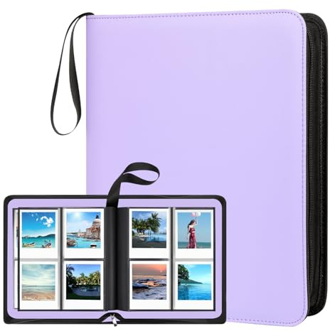 Ruibytree Album Fotografico per Polaroid NOW i-Type, 600 e SX-70, Viola | 256 Tasche, Copertina Rigida in Pelle PU, Pagine Senza Acidi, Tasche da 9 × 11 cm, Chiusura a cerniera, Maniglia da Trasporto