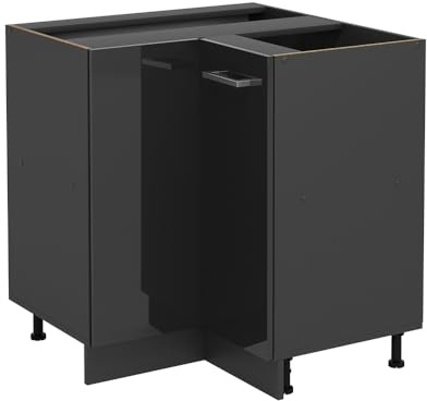 Vicco Eckunterschrank R-Line, Anthrazit Hochglanz, 75.6 cm | Verbindet zwei Küchenseiten · Ohne Arbeitsplatte · Höhenverstellbare Füße · 1 Einlegeboden · 1 Tür