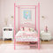 HAHRIR Single Canopy Bed Frame Platform, 90x190cm Single Size Bed Frame with Vintage Headboard and Footboard, Heavy Duty Steel Slats and Support with Mattress Foundation,Pink
