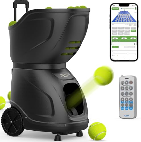 PUSUN PT-9001Pro Tennisballmaschine - Profi Ballwerfer mit APP-Steuerung (App für Apple Watch), 35 Landepunkte & Variable Geschwindigkeit, mobiler Ballwerfer (7-10 Std. Akkulaufzeit)