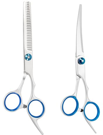 Dog Grooming Scissors Set with Safety Round Tips (Blue, 2in1)