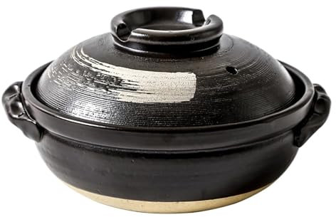 Cocotte en Terre Cuite, cocotte Japonaise en céramique, marmite à Soupe, marmite en Terre Cuite for shabu, for la Cuisine à Domicile, Restaurant, Noir(1700ml 27.5cm)