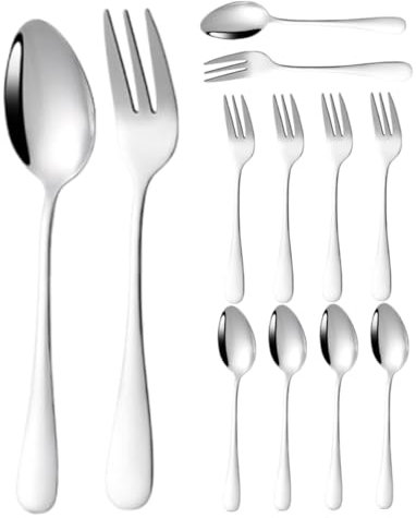 COLLBATH 12 Piezas Cucharas y Tenedores de Inoxidable Utensilios Café Postres y Aperitivos Ocasiones Especiales