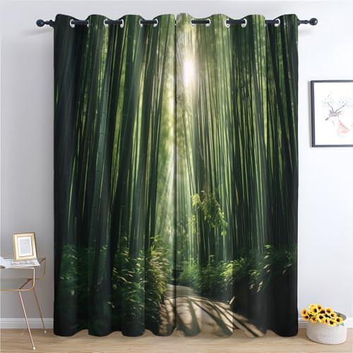Venivici Wald Vorhänge Wohnzimmer Schlafzimmer - Natur Landschaft Grün Vorhang 300 cm Lang Blickdicht, Gardinen mit ösen, Verdunklungsvorhänge Kinderzimmer, Thermovorhang 2er Set