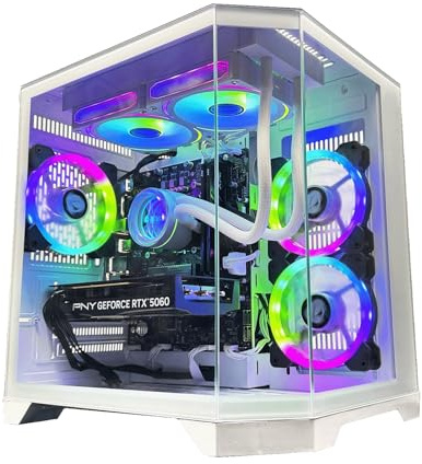 NitroPC - PC Gaming Avancé (AMD Ryzen 5 5600X 3,7 GHz/4,6 GHz, RTX 3050 8 Go, RAM 16 Go, M.2 1 to, Windows 11 Pro, Éclairage RGB, WiFi) Ordinateur de Bureau, PC Gamer (Blanc)