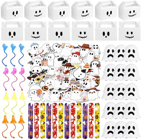 VioraWhite 98 giocattoli fantasma di Halloween per bambini, tra cui auto pullback di Halloween, braccialetti schiaffi, mani appiccicose e adesivi, confezione regalo per premi in classe vacanze