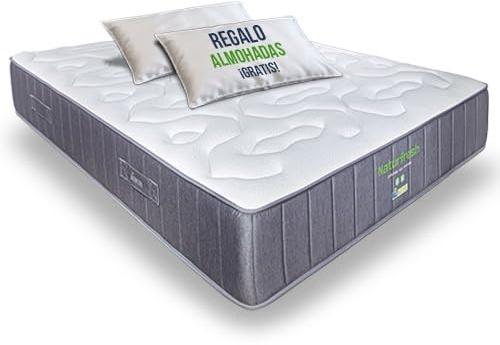 Matnature Naturfresh 150x190 – Colchón Viscoelástico con Muelles Ensacados | Altura 22 cm | Máximo Confort | Transpirable, Antiácaros, Ergonómico, Firmeza Media-Alta | 2 Almohadas de Regalo