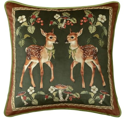 Livebee Spring Holly Deer Green Pillow Cover, Velvet Euro Sham Covers Decorative Throw Pillow Covers 18x18 for Couch Sofa Bed Living Room