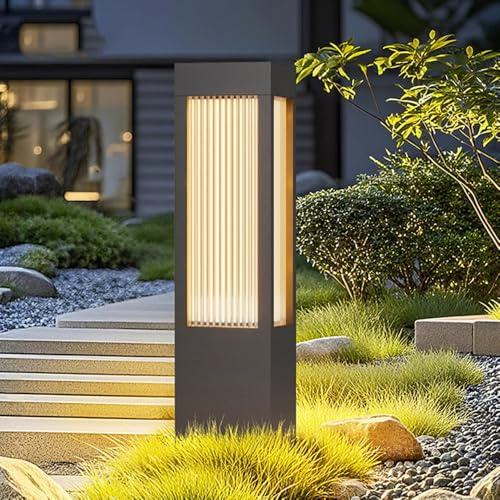 Pathway Lights Outside Housing Landscape Path Light Outdoor Floor Lamp Modern Bollard Lighting Anti-rust Waterproof Walkway Driveway Lamp Aluminum Black Square Post Lantern For Lawn Garden Patio Yard