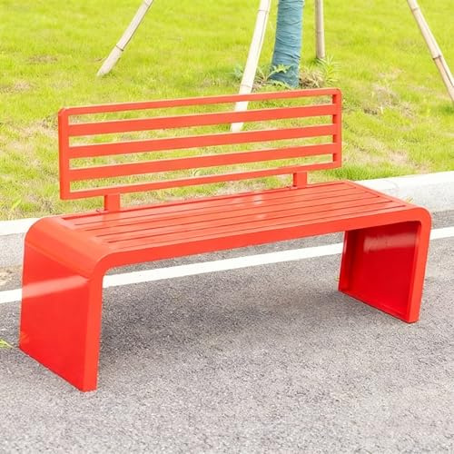 Modern Metall 3 Sitzer Gartenbank für Drinnen und Draußen mit Rückenlehne und Armlehnen Outdoor Gartenbank Metall schmiedeeiserne Möbel für Rasen, Hof, Veranda(Red,120*40*80CM/47.2*15.7*31.5IN)