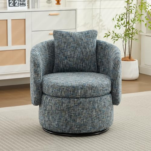 VIVCA Drehsessel Sessel 360° drehbarer Akzentsessel mit verstecktem Stauraum und prallem Rückenkissen, moderner Sofa-Wohnzimmersessel für Schlafzimmer, Ecke, Leseecke (Blau)