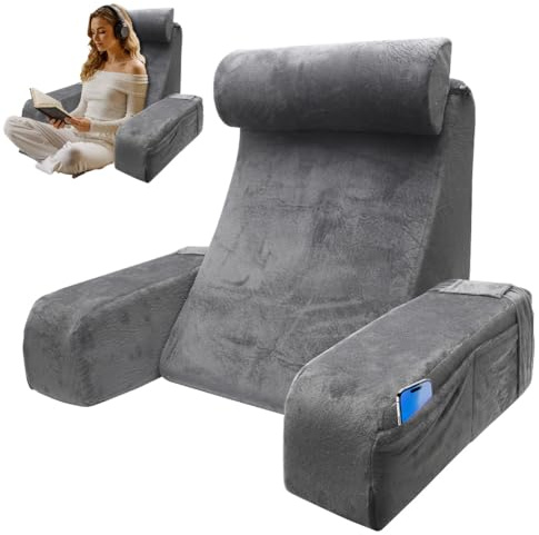 Umllpet Lesekissen für Bett, Lesekissen mit abnehmbaren Armlehnen und Kopfkiseen, Rückenlehne für Erwachsene, Bettkissen Rückenlehne, Multifunktions-Keilkissen zum Lesen, Arbeiten, Fernsehen