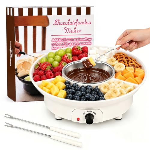 Hbzunt Electric Chocolate Fondue Pot Set, Cheese Warmer Dessert Fondue Gift with 2 Forks, Detachable Serving Trays for Couples, Families, Date Nights and Housewarming