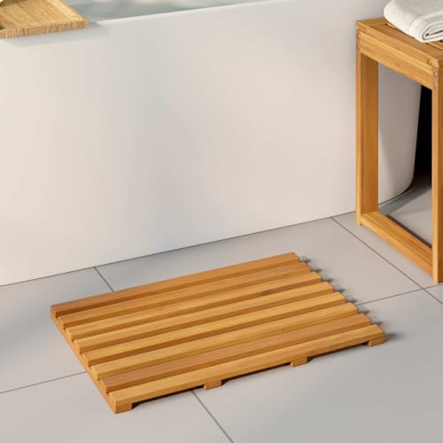 Kaloriko Tapis de Bain Marron en Bois d'acacia Massif 56 x 37 x 2,5 cm, caillebotis ventilé, antidérapant, Lot de 2 pour Salle de Bain, Douche, Balcon, Sortie de Bain, sécurité et séchage Rapide