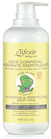 Elifexir Baby Care, Leche Corporal Hidratante Reepitelizante, Hidrata, Reduce Picores y Rojeces, Protege y Calma, Hipoalergénica, 99% de Ingredientes Naturales, 400 ml